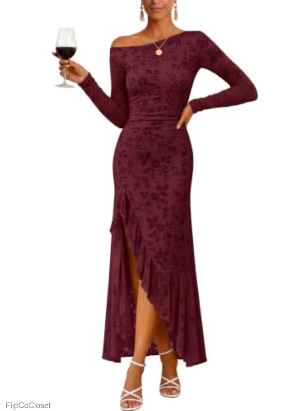 Off Shoulder Bodycon Maxi Dress with Ruffle Hem